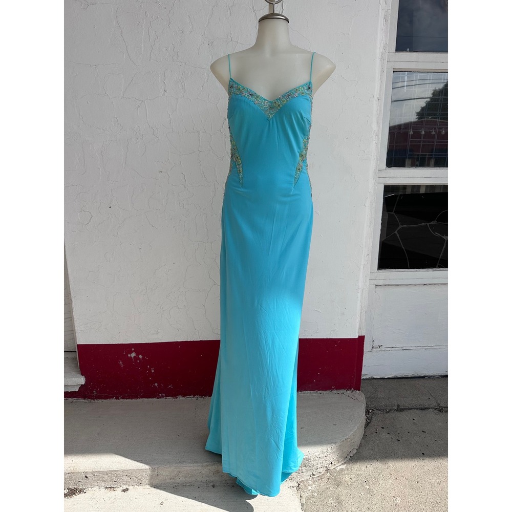 B'Dazzle Y2K Turquoise Blue Beaded Formal Gown Prom Dress Size 2